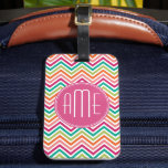 Hot Pink Teal Orange Chevrons Custom Monogram Luggage Tag<br><div class="desc">A bold geometric design in fresh,  cheerful colours. If you need to adjust the monograms,  click on the customise it button and make changes.</div>