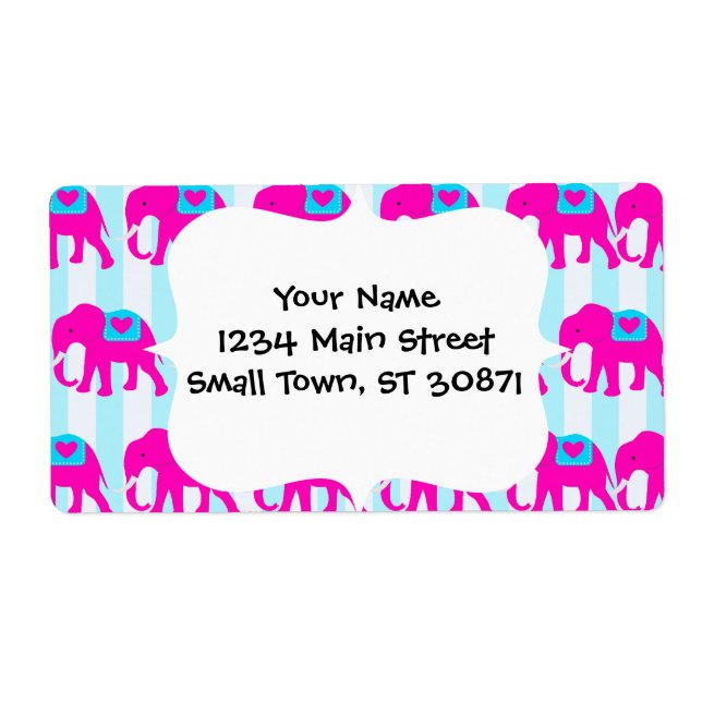 Hot Pink Teal Turquoise Blue Elephants on Striped (Front)