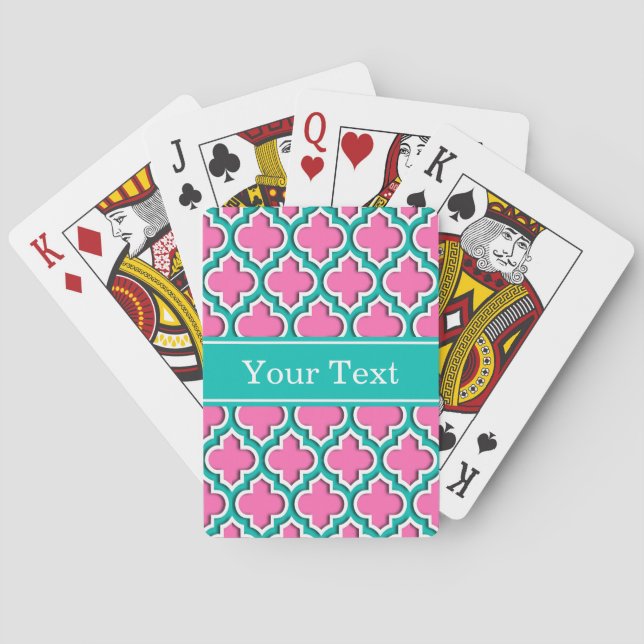 Hot Pink Teal White Moroccan #5DS Name Mon Playing Cards (Back)