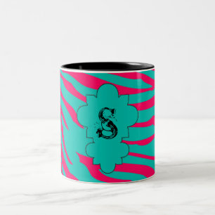 Hot Pink Teal Zebra Print Animal Coffee Mug Cup