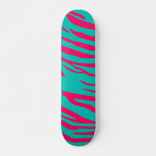 Hot Pink Teal Zebra Print Old School Skateboard