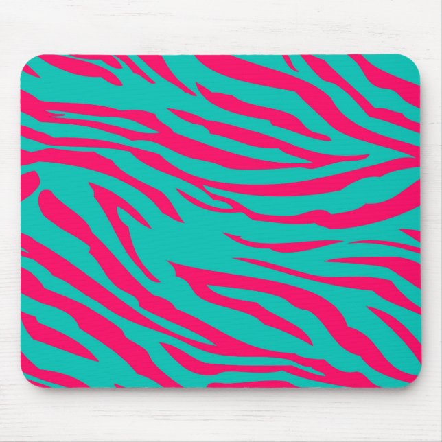 Hot Pink Teal Zebra Print Personalised Mousepad (Front)