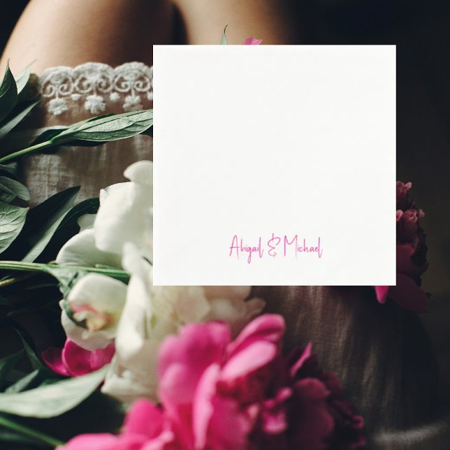  Hot Pink Text Wedding Cocktail Napkin (Creator Uploaded)