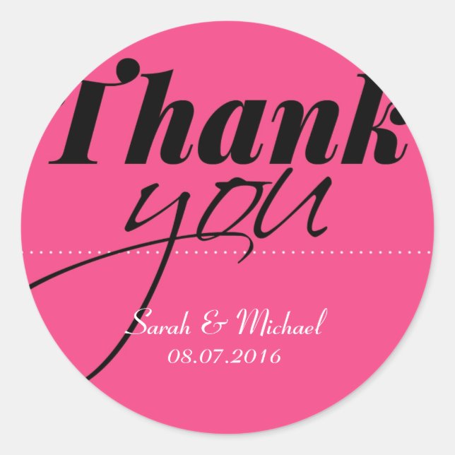 Hot Pink Thank You Party Favour Stickers (Front)