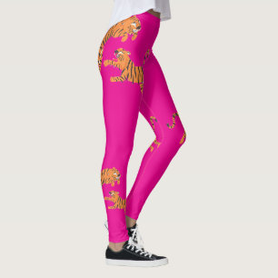 Hot Pink Tiger Animal Print Pattern Design Leggings
