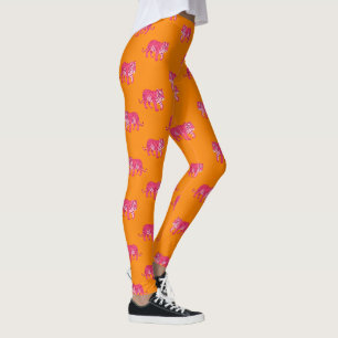 Hot Pink Tiger on Bold Orange Boho Pattern Leggings