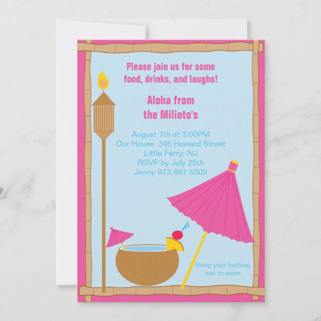 Hot Pink Tikki Torch Party Invitation (Front)