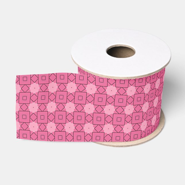 Hot Pink Tile Mosaic Grosgrain Ribbon (Spool)