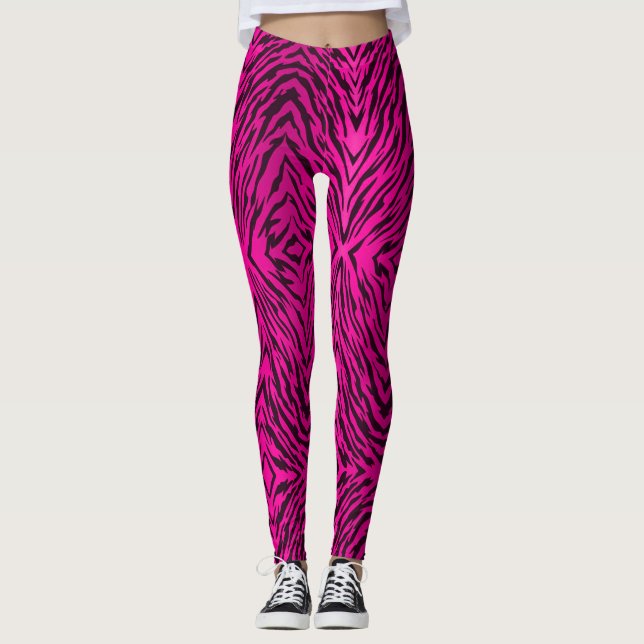 Hot Pink Tribal Tiger Animal Print Leggings (Front)