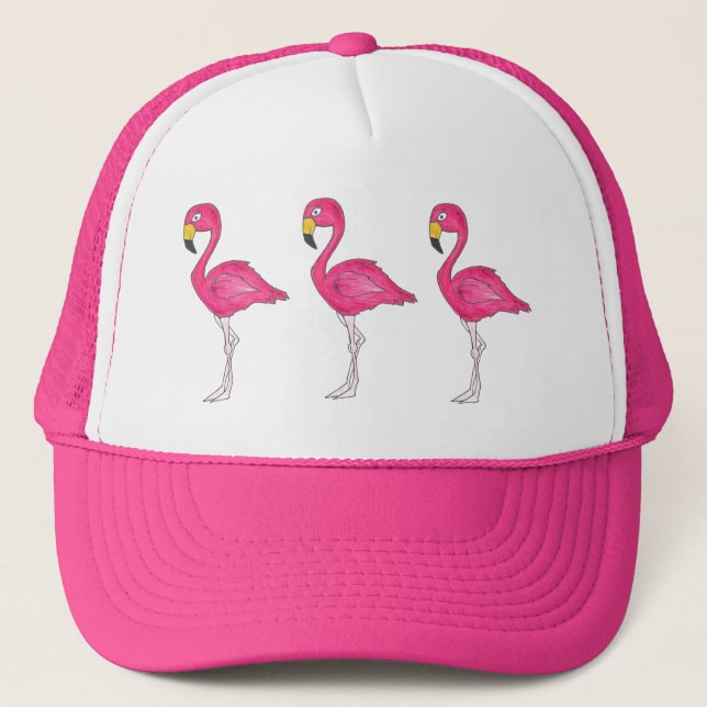 Hot Pink Tropical Flamingo Flamingos Bird Trucker Hat (Front)