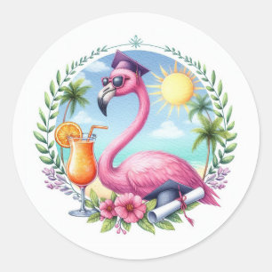Hot-Pink Tropical Flamingo Graduation Party Classic Round Sticker