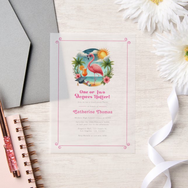 Hot-Pink Tropical Flamingo Graduation Party Vellum Invitations (Wedding)