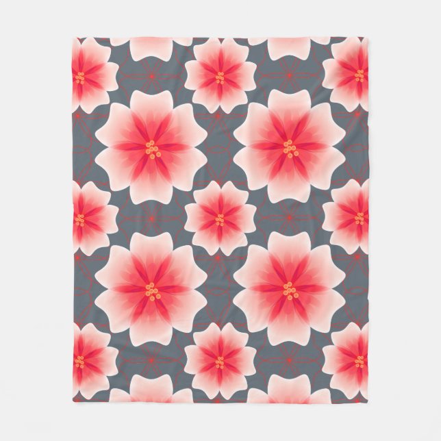 Hot Pink Tropical Floral Pattern Custom Fleece Blanket (Front)