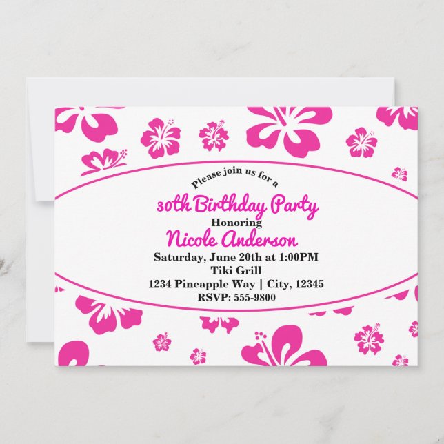 Hot Pink Tropical Hibiscus Floral Party Invitation (Front)