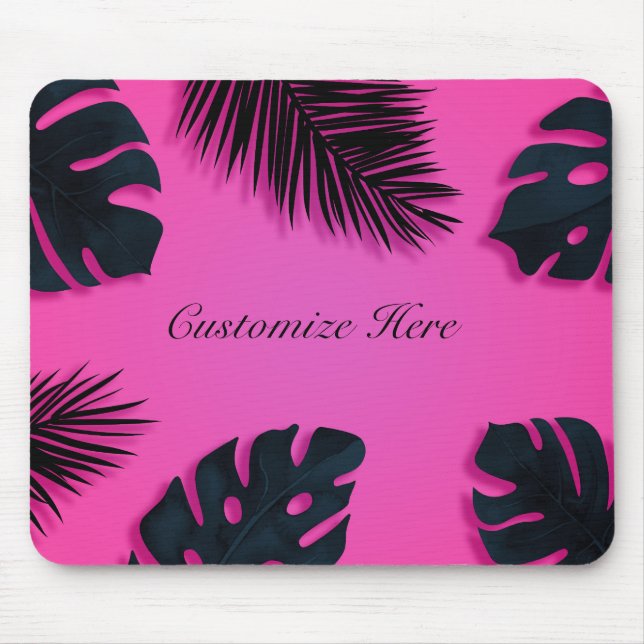 Hot Pink Tropical Palm Leaves Island Personalised Mouse Mat (Front)