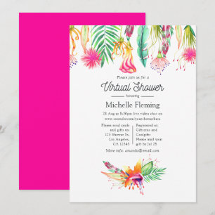 Hot-Pink Tropical Summer Virtual Baby Shower Invitation