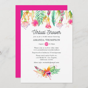 Hot-Pink Tropical Summer Virtual Bridal Shower Invitation