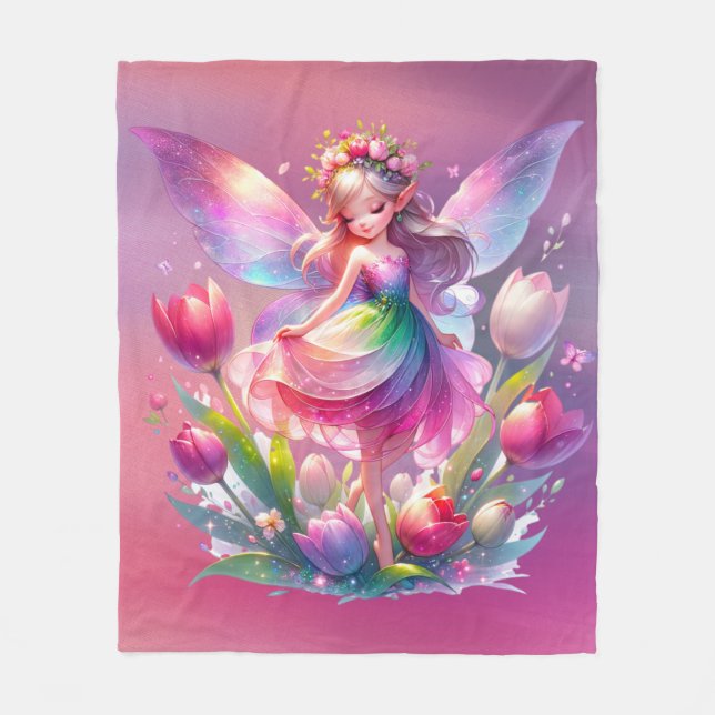 Hot Pink Tulip Fairy Princess Girls Fleece Blanket (Front)