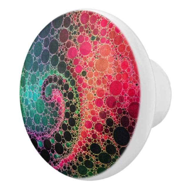 Hot Pink Turquoise Green Abstract Ceramic Knob (Right)