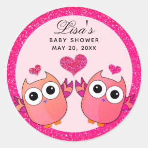 Hot Pink Twin Owl Heart Envelope Seal Sticker