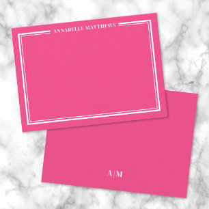 Hot Pink Two Border Minimalist Name Monogram Card