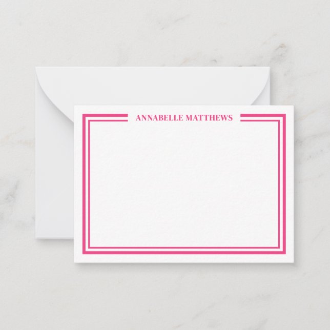 Hot Pink Two Border Minimalist Name Monogram Card (Front)