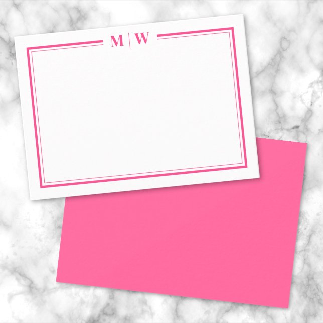 Hot Pink Two Border Name Monogram Card (Hot Pink Two Border Name Monogram Note Card)