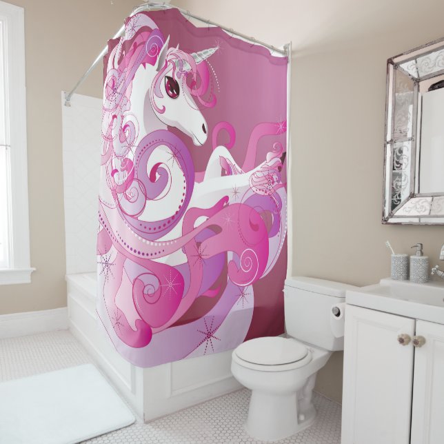 Hot Pink Unicorn Shower Curtain (In Situ)