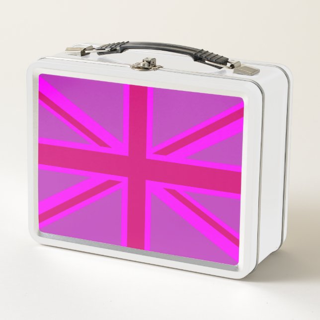 Hot Pink Union Jack British Flag Background Metal Lunch Box (Front)