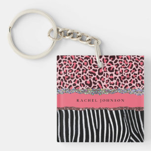 Hot Pink Unique Glitter Leopard Print Luxury Key Ring