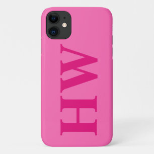 Hot Pink Vertical Bold Monogram Initials iPhone 11 Case