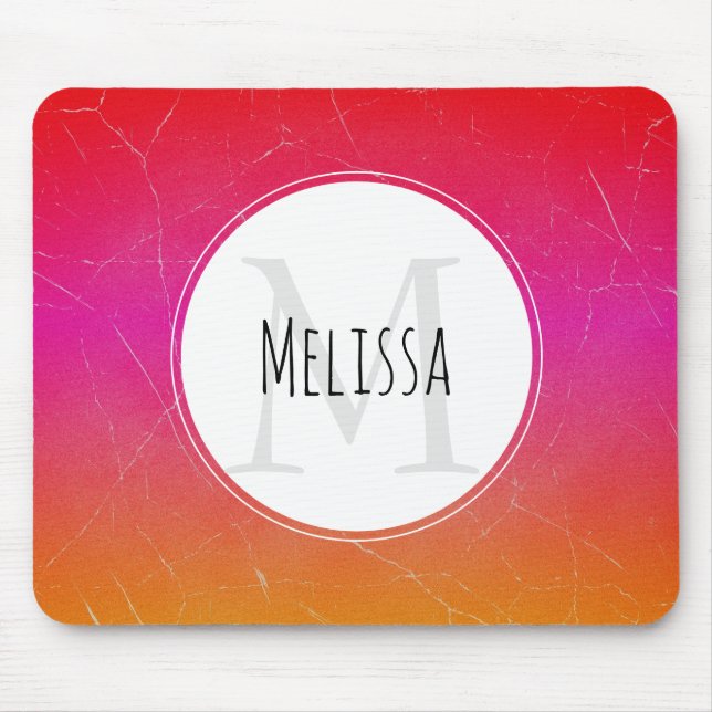 Hot Pink Vibrant Orange Gradient Abstract Monogram Mouse Mat (Front)