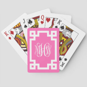 Hot Pink Vine Script Monogram Greek Key DIY BG Playing Cards