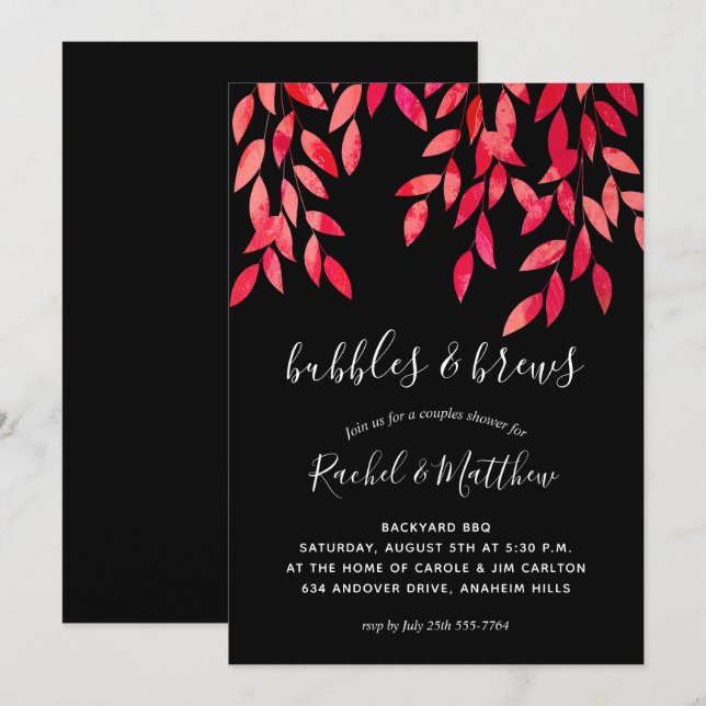 Hot Pink Vines on Black Couples Wedding Shower (Front/Back)