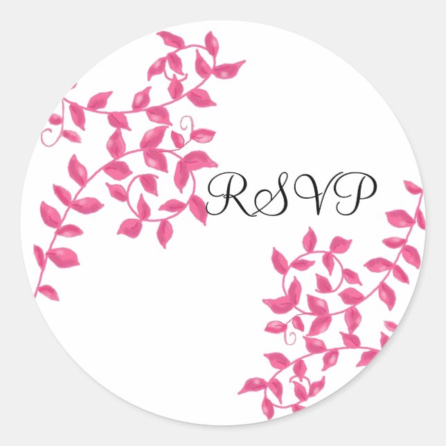 Hot Pink Vines RSVP Classic Round Sticker (Front)
