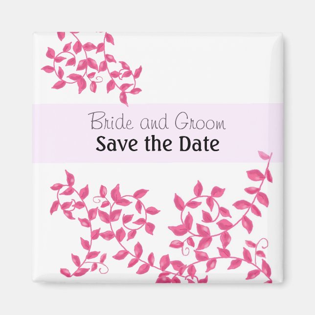 Hot Pink Vines Save the Date Magnet (Front)