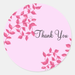 Hot Pink Vines Thank You Classic Round Sticker