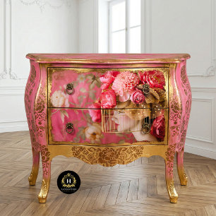 Hot Pink Vintage Birdcage Hat Floral Decoupage Tissue Paper