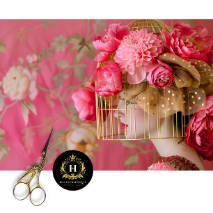 Hot Pink Vintage Birdcage Hat Floral Decoupage Tissue Paper