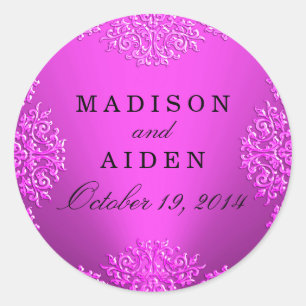 Hot Pink Vintage Damask Wedding Sticker