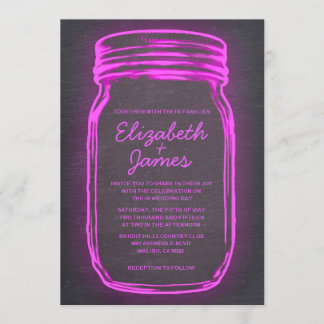 Hot Pink Vintage Mason Jar Wedding Invitations