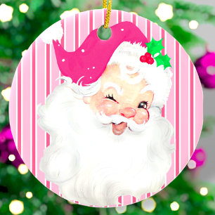 Hot Pink Vintage Santa Wink Retro Christmas Tree Ceramic Tree Decoration