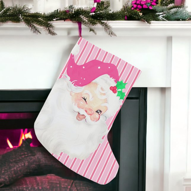 Hot Pink Vintage Santa Winking Christmas Stocking (Creator Uploaded)