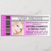 Hot Pink VIP Pass Admission Ticket Birthday Party