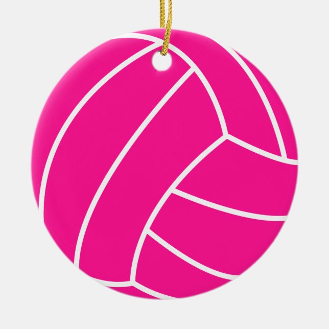 Hot Pink Volleyball Ceramic Tree Decoration (Front)