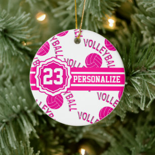 Hot Pink Volleyball Ceramic Tree Decoration