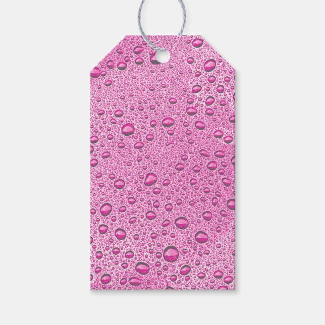 Hot pink water droplets gift tags (Front)