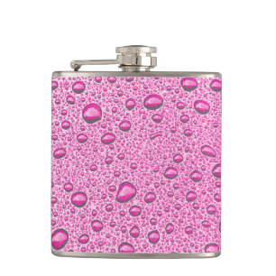 Hot pink water droplets hip flask