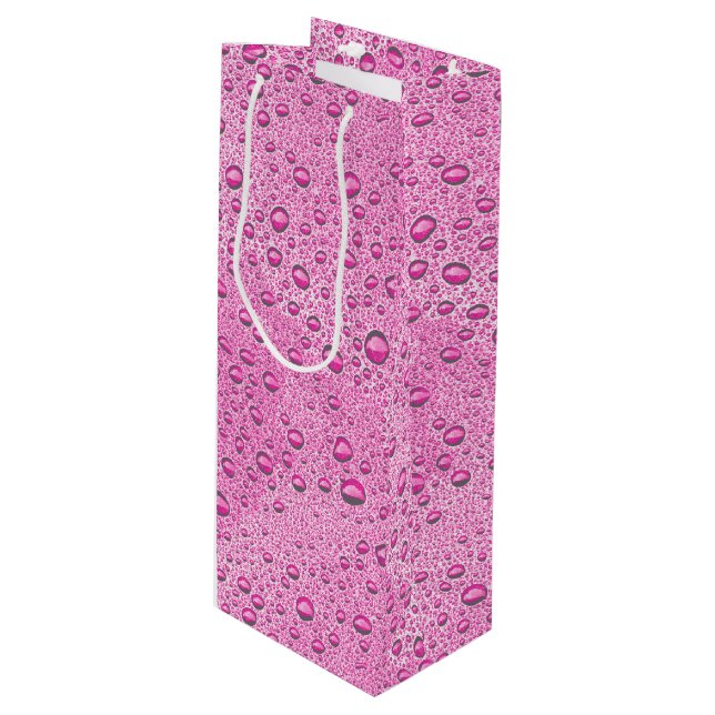 Hot pink water droplets wine gift bag (Front Angled)