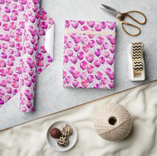 Hot Pink Watercolor Balloons and Confetti Birthday Wrapping Paper